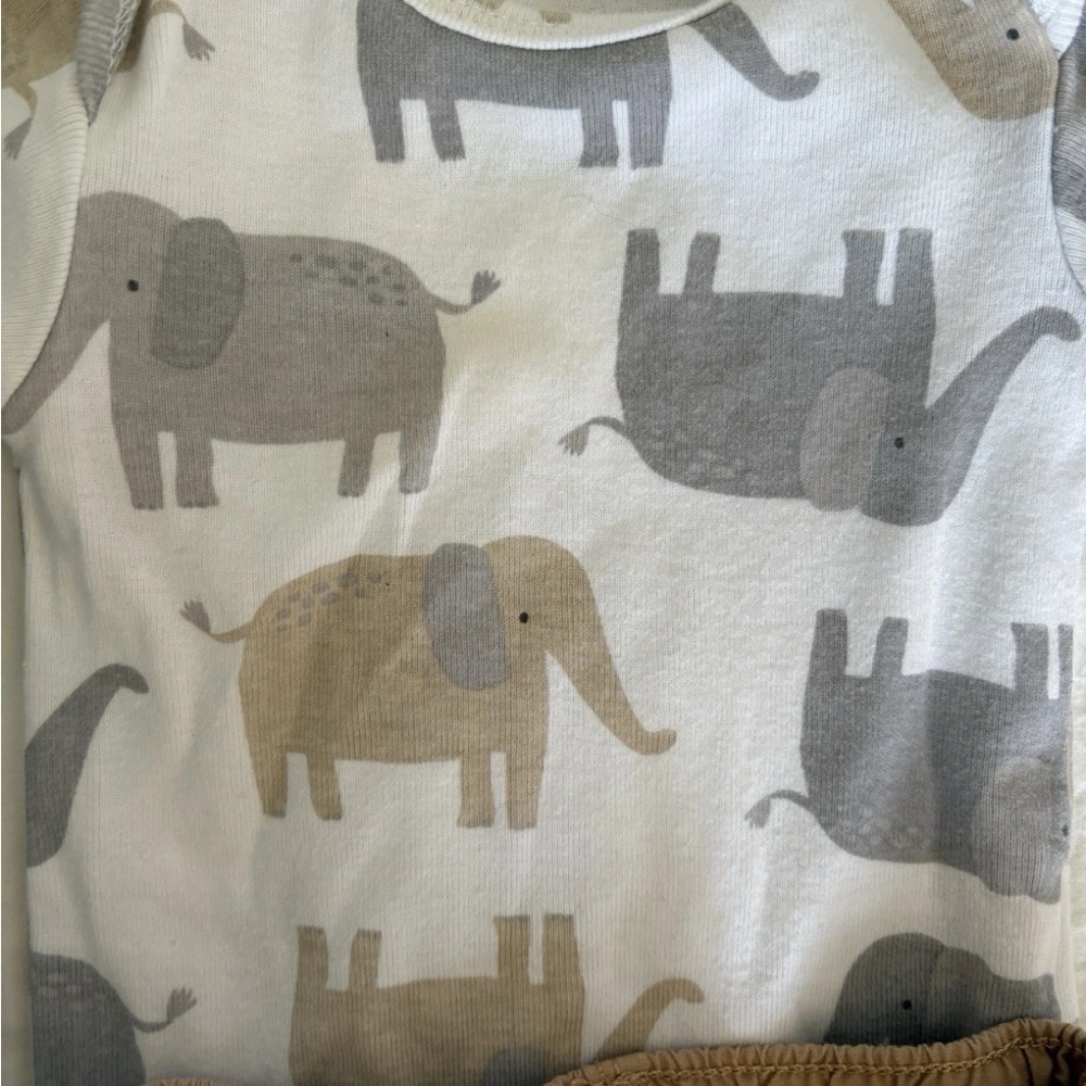 Lot of 3 Baby Outfit Set with Green Romper and Elephant Print - Picture 4 of 7